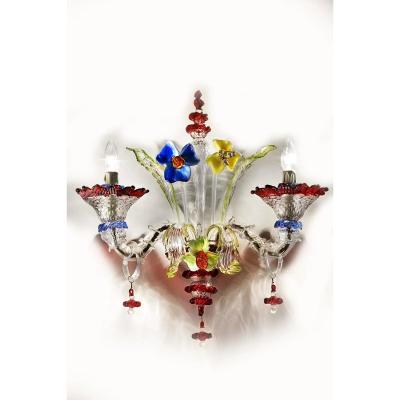 Venetian Floreal Multicolor C Rezzonico Murano Glass Wall Sconce