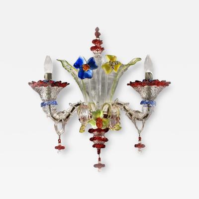 Venetian Floreal Multicolor C Rezzonico Murano Glass Wall Sconce