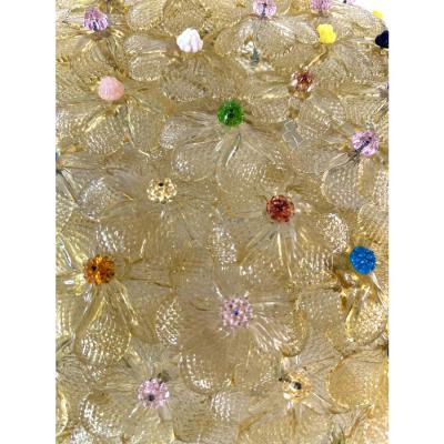 Venetian Gold Flowers and Multicolored Murano Glass Flush Mount