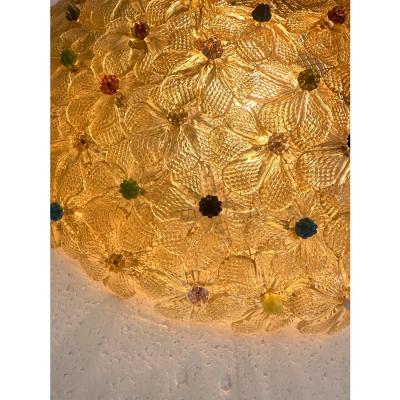 Venetian Gold Flowers and Multicolored Murano Glass Flush Mount