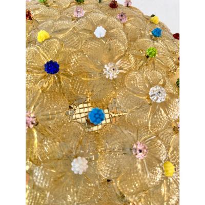 Venetian Gold Flowers and Multicolored Murano Glass Flush Mount