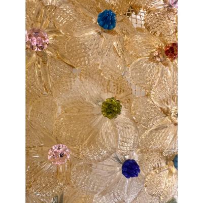 Venetian Gold Flowers and Multicolored Murano Glass Flush Mount