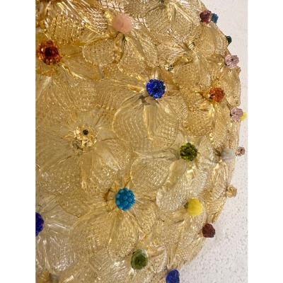 Venetian Gold Flowers and Multicolored Murano Glass Flush Mount