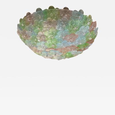 Venetian Green Pink and Light Blue Flowers Murano Glass Flush Mount