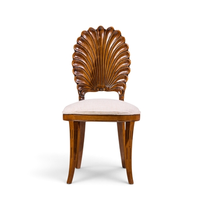 Venetian Grotto Hollywood Regency Style Scalloped Shell Back Dining Chair Pair
