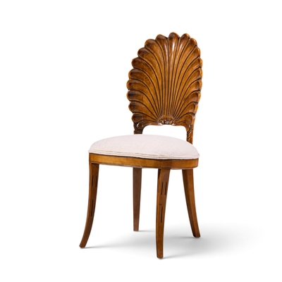 Venetian Grotto Hollywood Regency Style Scalloped Shell Back Dining Chair Pair
