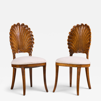 Venetian Grotto Hollywood Regency Style Scalloped Shell Back Dining Chair Pair