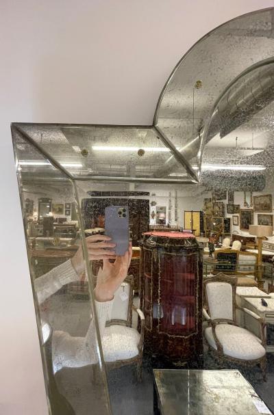 Venetian Key Hole Shaped Beveled Glass Mirror Hollywood Regency Style