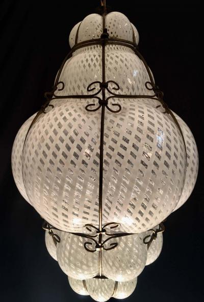 Venetian Lantern in Murano Reticello Glass 1940s