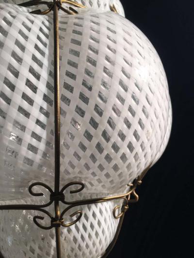 Venetian Lantern in Murano Reticello Glass 1940s