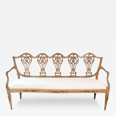 Venetian Late 18th Century Painted and Gilt Sofa with Floral and Lyre Motifs