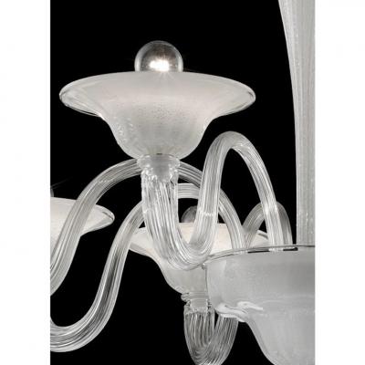 Venetian Murano Glass Chandelier in Transparent and White Tones With Silver Leaf
