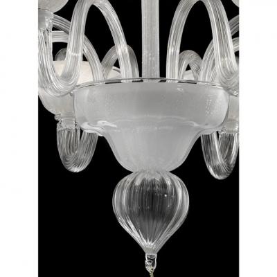 Venetian Murano Glass Chandelier in Transparent and White Tones With Silver Leaf