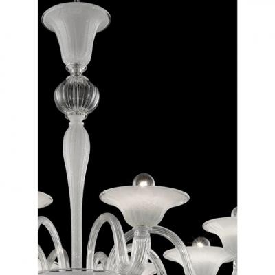 Venetian Murano Glass Chandelier in Transparent and White Tones With Silver Leaf