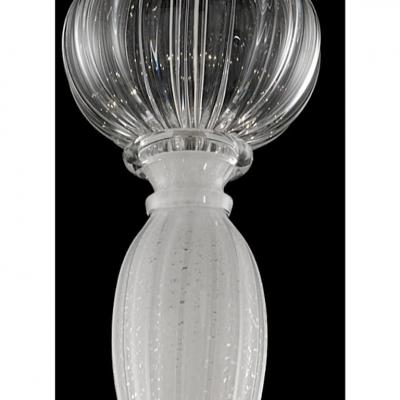 Venetian Murano Glass Chandelier in Transparent and White Tones With Silver Leaf