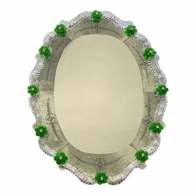 Venetian Murano Glass Oval Floral Wall Mirror Hand Carved Italian Art