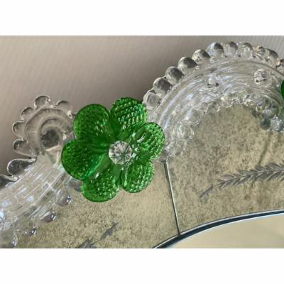 Venetian Murano Glass Oval Floral Wall Mirror Hand Carved Italian Art