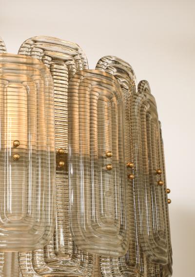 Venetian Murano Glass Round Chandelier in Light Smoked Glass and Brass Italy