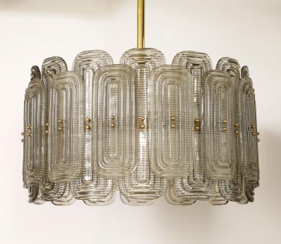 Venetian Murano Glass Round Chandelier in Light Smoked Glass and Brass Italy