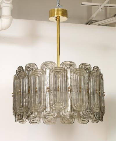 Venetian Murano Glass Round Chandelier in Light Smoked Glass and Brass Italy