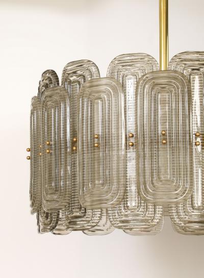 Venetian Murano Glass Round Chandelier in Light Smoked Glass and Brass Italy