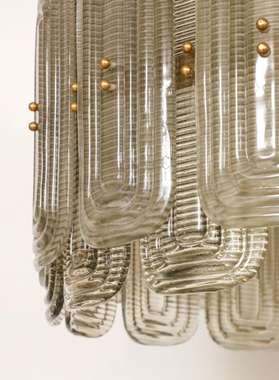 Venetian Murano Glass Round Chandelier in Light Smoked Glass and Brass Italy