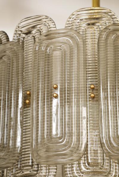 Venetian Murano Glass Round Chandelier in Light Smoked Glass and Brass Italy