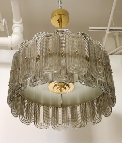 Venetian Murano Glass Round Chandelier in Light Smoked Glass and Brass Italy
