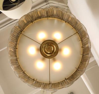 Venetian Murano Glass Round Chandelier in Light Smoked Glass and Brass Italy