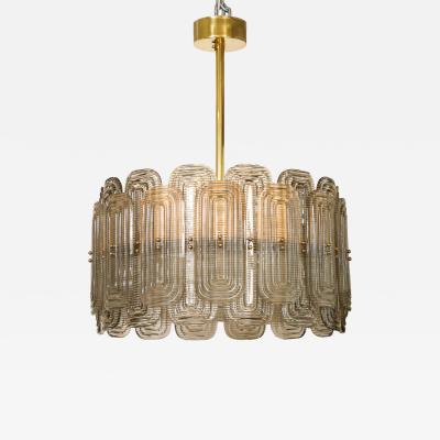 Venetian Murano Glass Round Chandelier in Light Smoked Glass and Brass Italy