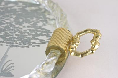 Venetian Murano Glass Tray Plate With Engravings 24K Gold Flakes IT ca 1960