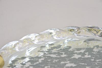 Venetian Murano Glass Tray Plate With Engravings 24K Gold Flakes IT ca 1960