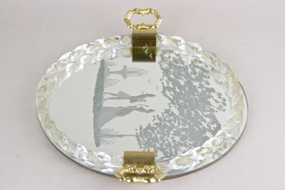 Venetian Murano Glass Tray Plate With Engravings 24K Gold Flakes IT ca 1960