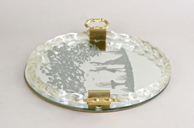 Venetian Murano Glass Tray Plate With Engravings 24K Gold Flakes IT ca 1960
