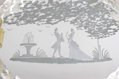 Venetian Murano Glass Tray Plate With Engravings 24K Gold Flakes IT ca 1960