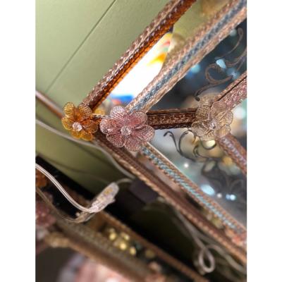 Venetian Nobles Figures With Flowers Hand Carving Mirror Murano Glass