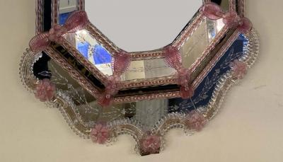 Venetian Pink Flower Murano Glass Mirror