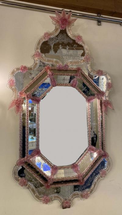 Venetian Pink Flower Murano Glass Mirror