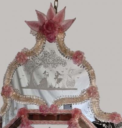 Venetian Pink Flower Murano Glass Mirror