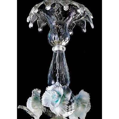 Venetian Romantic Floral Transparent and White Murano Glass Chandelier
