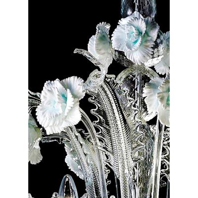 Venetian Romantic Floral Transparent and White Murano Glass Chandelier