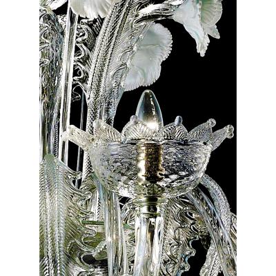 Venetian Romantic Floral Transparent and White Murano Glass Chandelier