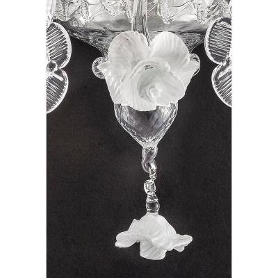 Venetian Romantic Floral Transparent and White Murano Glass Wall Sconce