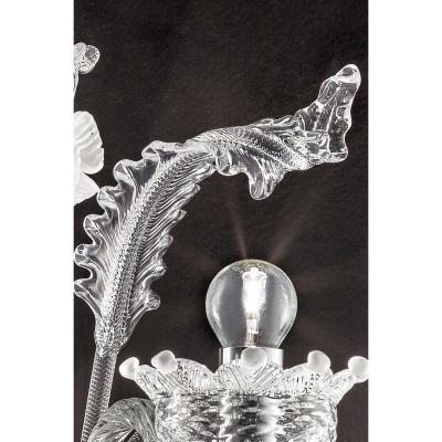 Venetian Romantic Floral Transparent and White Murano Glass Wall Sconce