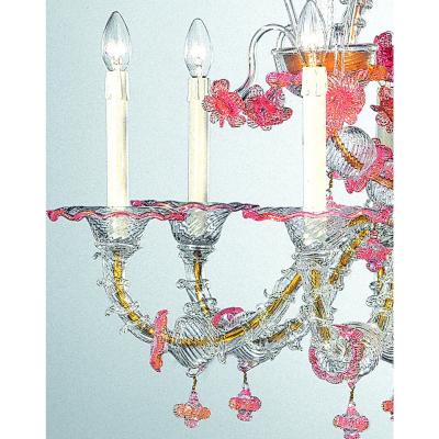 Venetian Romantic Transparent and Pink Floreal C Rezzonico Chandelier