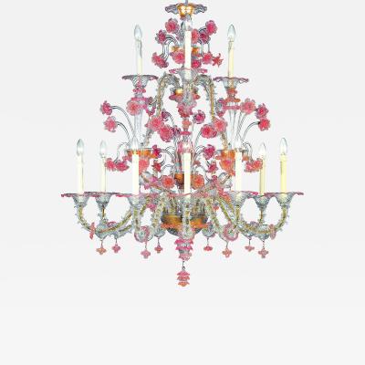 Venetian Romantic Transparent and Pink Floreal C Rezzonico Chandelier