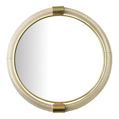 Venetian Round Torgiglione Torchon Murano Glass Wall Mirror in Barovier Style