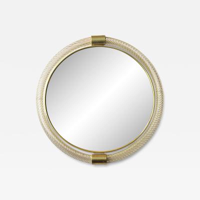 Venetian Round Torgiglione Torchon Murano Glass Wall Mirror in Barovier Style