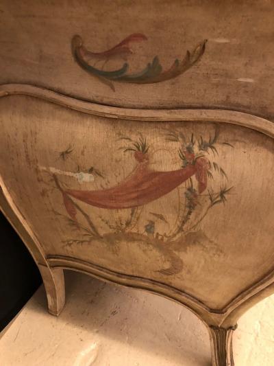 Venetian Scenic Bombe Chinoiserie Painted Commode with a Faux Marble Top