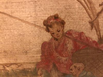 Venetian Scenic Bombe Chinoiserie Painted Commode with a Faux Marble Top